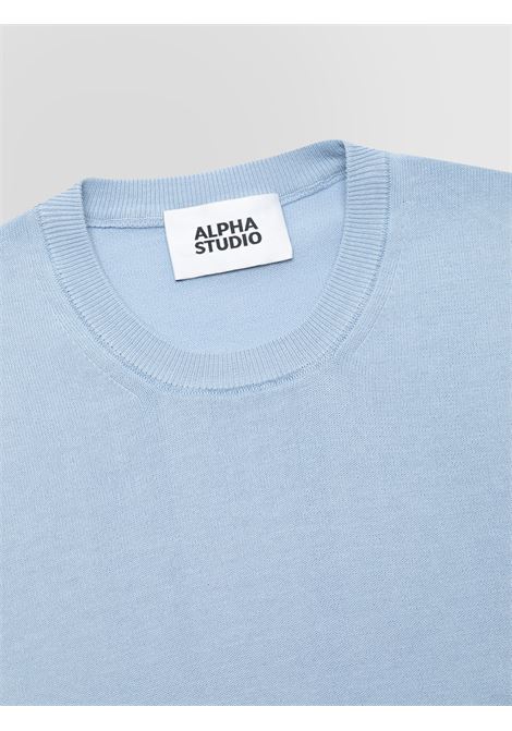 Alpha Studio girocollo in crepe di cotone celeste ALPHA STUDIO | Maglieria | AU-5040C1006